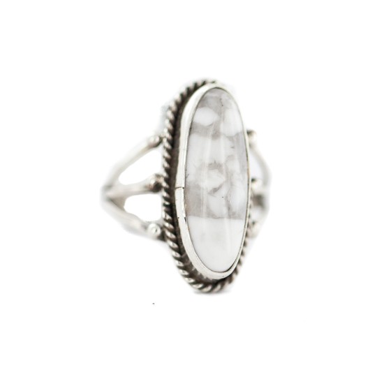 .925 Sterling Silver Navajo Certified Authentic Handmade White Howlite Native American Ring Size 5 1/2 96009-1