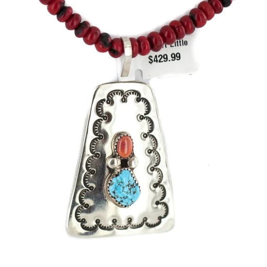 .925 Sterling Silver and Nickel Handmade Navajo Natural Turquoise Coral Native American Necklace 94007-16039-1 .925 Sterling Silver and Nickel Handmade Navajo Natural Turquoise Coral Native American Necklace 94007-16039-1