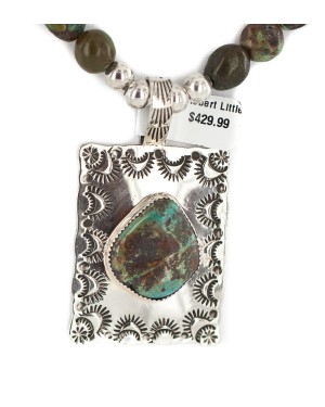 Certified Authentic .925 Sterling Silver and Nickel Handmade Navajo Natural Turquoise Native American Necklace  94005-5-95003-1