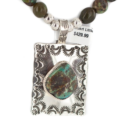 Certified Authentic .925 Sterling Silver and Nickel Handmade Navajo Natural Turquoise Native American Necklace  94005-5-95003-1