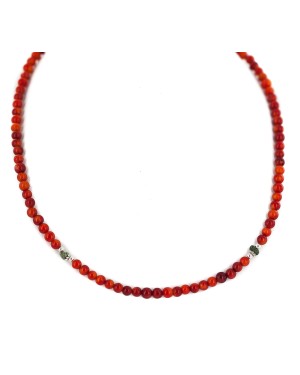 Certified Authentic Navajo .925 Sterling Silver Natural Turquoise Coral Native American Necklace  95001