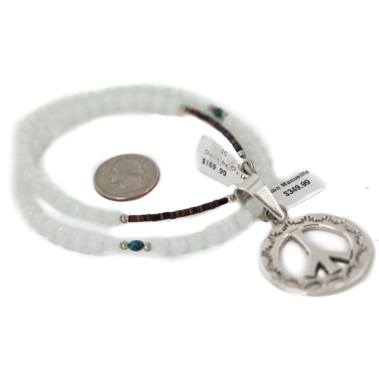 .925 Sterling Silver Peace Handmade Certified Authentic Navajo Natural Turquoise and Quartz Native American Necklace 94011-16076-10