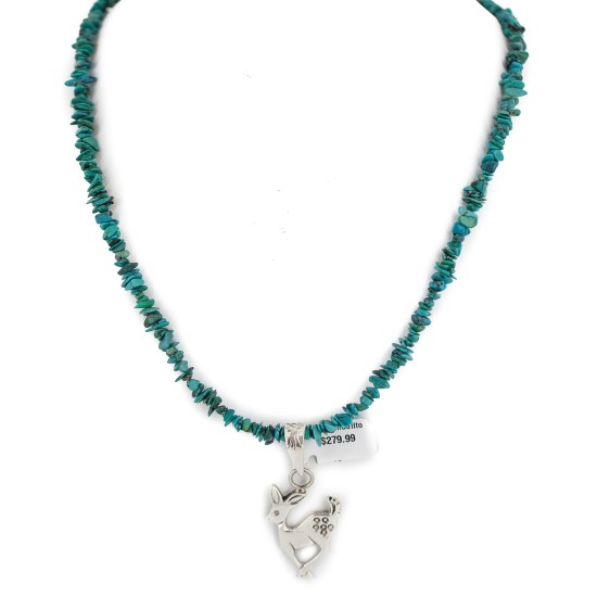 .925 Sterling Silver Deer Handmade Certified Authentic Navajo Natural Turquoise Native American Necklace 94009-3-750124