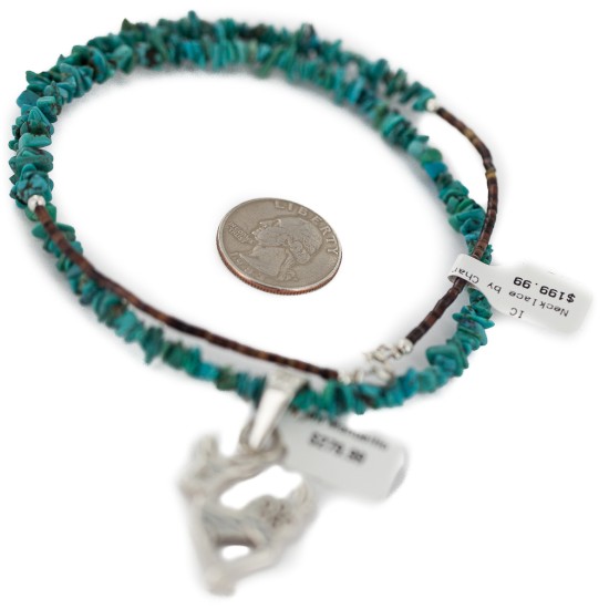 .925 Sterling Silver Deer Handmade Certified Authentic Navajo Natural Turquoise Native American Necklace 94009-3-750124