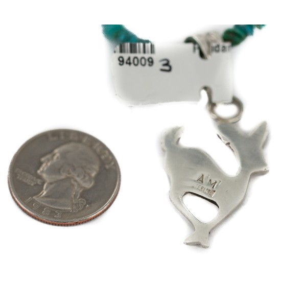 .925 Sterling Silver Deer Handmade Certified Authentic Navajo Natural Turquoise Native American Necklace 94009-3-750124