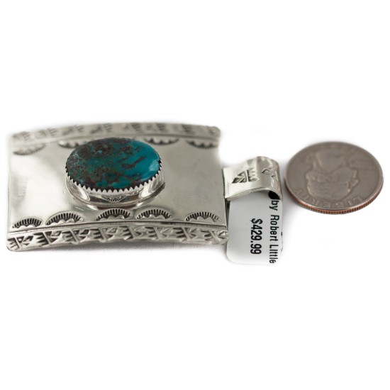 Certified Authentic Handmade Bear Paw Nickel Navajo Natural Turquoise Native American Pendant 94005-2