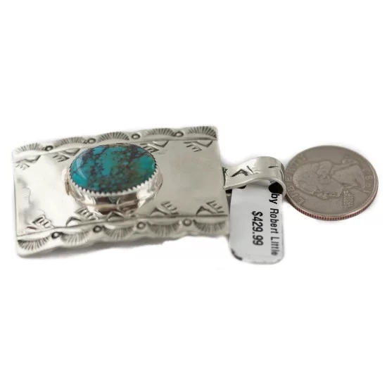Bear Paw Handmade Navajo Natural Turquoise Native American Nickel Pendant 94005-1 Bear Paw Handmade Navajo Natural Turquoise Native American Nickel Pendant 94005-1