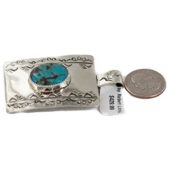 Certified Authentic Bear Paw Handmade Navajo Natural Turquoise Native American Nickel Pendant 94005-7