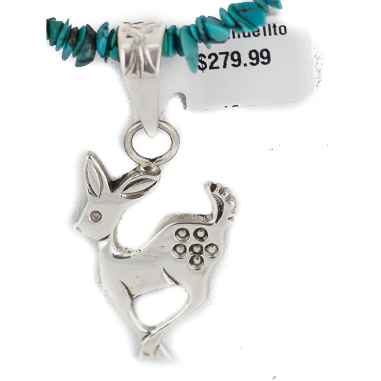 .925 Sterling Silver Deer Handmade Certified Authentic Navajo Natural Turquoise Native American Necklace 94009-3-750124