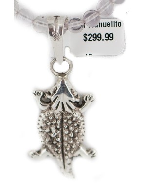 .925 Sterling Silver Horny Toad Handmade Certified Authentic Navajo Natural Quartz and Turquoise Native American Necklace 94010-15901
