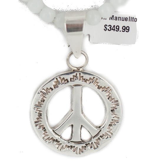 .925 Sterling Silver Peace Handmade Certified Authentic Navajo Natural Turquoise and Quartz Native American Necklace 94011-16076-10