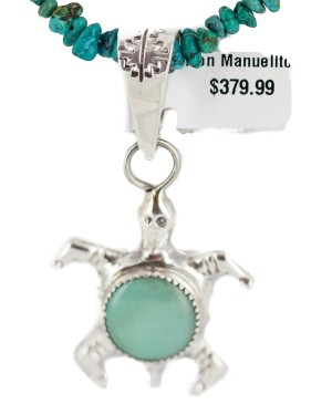 .925 Sterling Silver Toad Handmade Certified Authentic Navajo Turquoise Native American Necklace 94012-25301