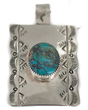 Certified Authentic Bear Paw Handmade Navajo Natural Turquoise Native American Nickel Pendant 94005-1