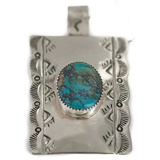 Bear Paw Handmade Navajo Natural Turquoise Native American Nickel Pendant 94005-1 Bear Paw Handmade Navajo Natural Turquoise Native American Nickel Pendant 94005-1