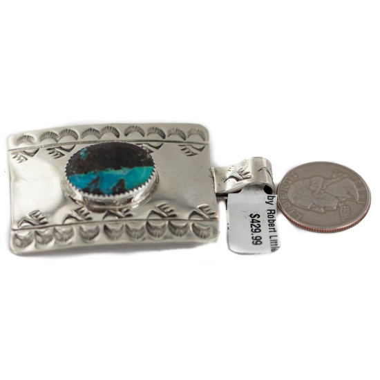 Certified Authentic Bear Paw Handmade Navajo Natural Turquoise Native American Nickel Pendant 94005-4