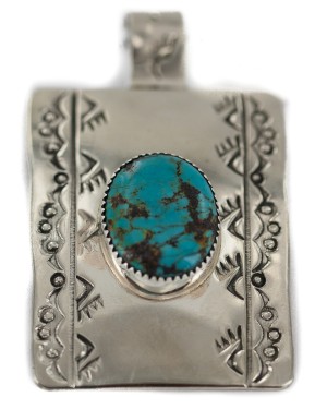 Certified Authentic Bear Paw Handmade Navajo Natural Turquoise Native American Nickel Pendant 94005-7