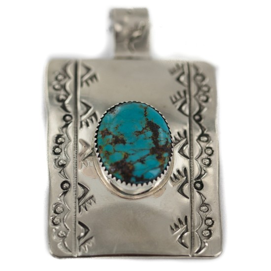 Certified Authentic Bear Paw Handmade Navajo Natural Turquoise Native American Nickel Pendant 94005-7