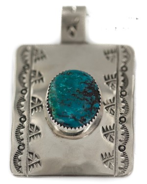 Certified Authentic Bear Paw Handmade Nickel Navajo Natural Turquoise Native American Pendant 94005-3