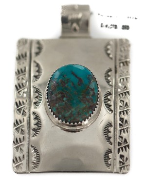 Certified Authentic Handmade Bear Paw Nickel Navajo Natural Turquoise Native American Pendant 94005-2