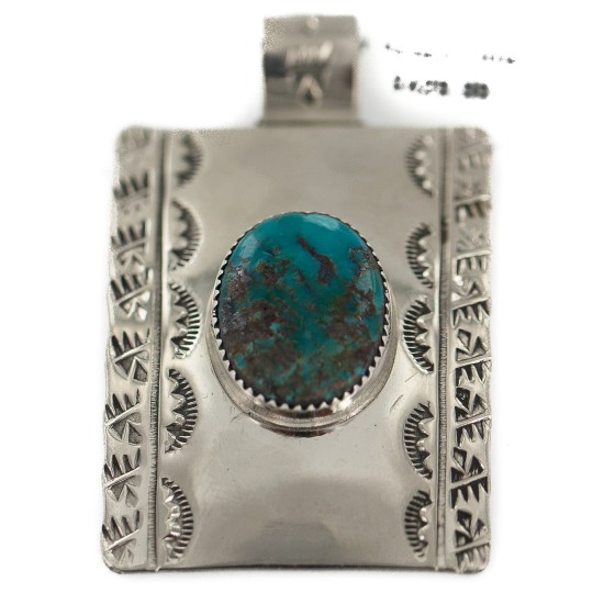 Certified Authentic Handmade Bear Paw Nickel Navajo Natural Turquoise Native American Pendant 94005-2