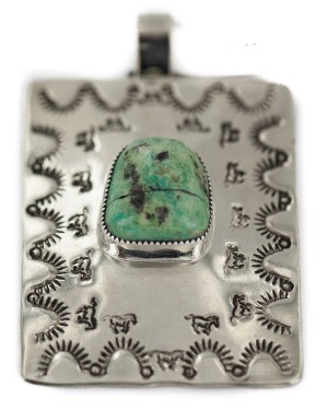 Certified Authentic Horses Handmade Navajo Natural Turquoise Native American Nickel Pendant 94004-1
