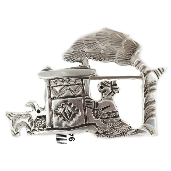 Certified Authentic Storyteller Navajo .925 Sterling Silver Native American Pin 94014-2