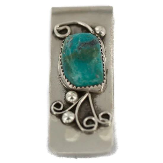Navajo Handmade .925 Sterling Silver Natural Carico Lake Native American Nickel Money Clip 91005-1 Navajo Handmade .925 Sterling Silver Natural Carico Lake Native American Nickel Money Clip 91005-1
