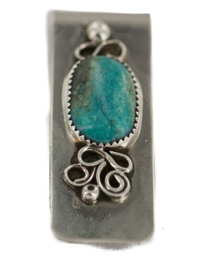 Navajo Handmade Certified Authentic .925 Sterling Silver Natural Carico Lake Native American Nickel Money Clip 91005-2
