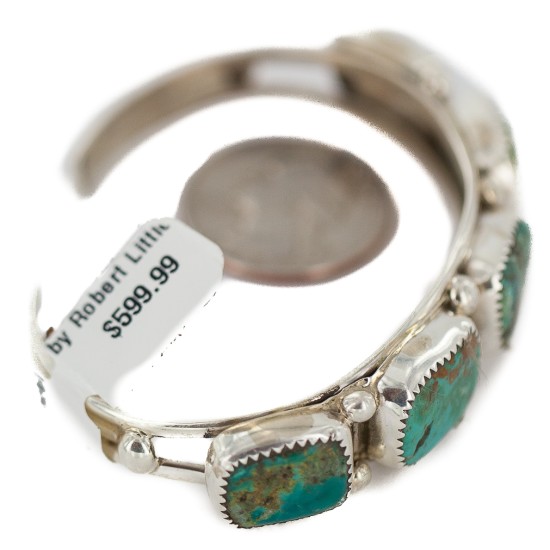 .925 Sterling Silver Certified Authentic Handmade Navajo Natural Turquoise Native American Bracelet 92002-1