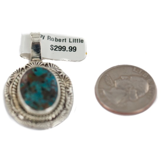 .925 Sterling Silver Certified Authentic Navajo Natural Turquoise Native American Pendant 94001-2