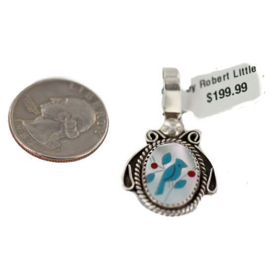 Bird .925 Sterling Silver Certified Authentic Navajo Inlaid Coral Natural Mother of Pearl Turquoise Native American Pendant 94002 Bird .925 Sterling Silver Certified Authentic Navajo Inlaid Coral Natural Mother of Pearl Turquoise Native American Pendant 94002