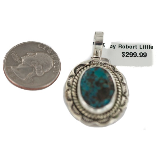 .925 Sterling Silver Certified Authentic Navajo Natural Turquoise Native American Pendant 94001-3