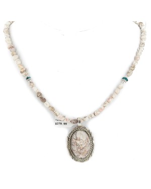 White Buffalo .925 Sterling Silver Certified Authentic Navajo Native American Handmade Necklace and Pendant 12924-2-25289