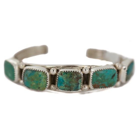 .925 Sterling Silver Certified Authentic Handmade Navajo Natural Turquoise Native American Bracelet 92002-1