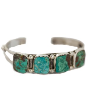 .925 Sterling Silver Certified Authentic Handmade Navajo Natural Turquoise Native American Bracelet 92003