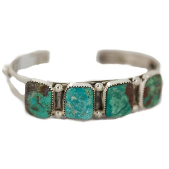 .925 Sterling Silver Certified Authentic Handmade Navajo Natural Turquoise Native American Bracelet 92003