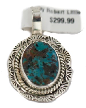 .925 Sterling Silver Certified Authentic Navajo Natural Turquoise Native American Pendant 94001-2