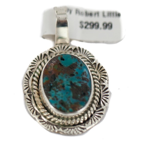 .925 Sterling Silver Certified Authentic Navajo Natural Turquoise Native American Pendant 94001-2
