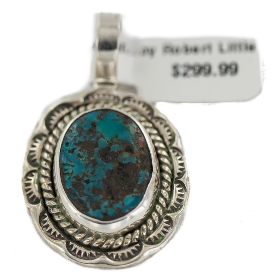.925 Sterling Silver Certified Authentic Navajo Natural Turquoise Native American Pendant 94001-3