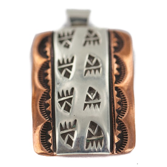 Bear Paw Handmade Certified Authentic Navajo Pure .925 Sterling Silver Native American Copper Pendant 94003-3
