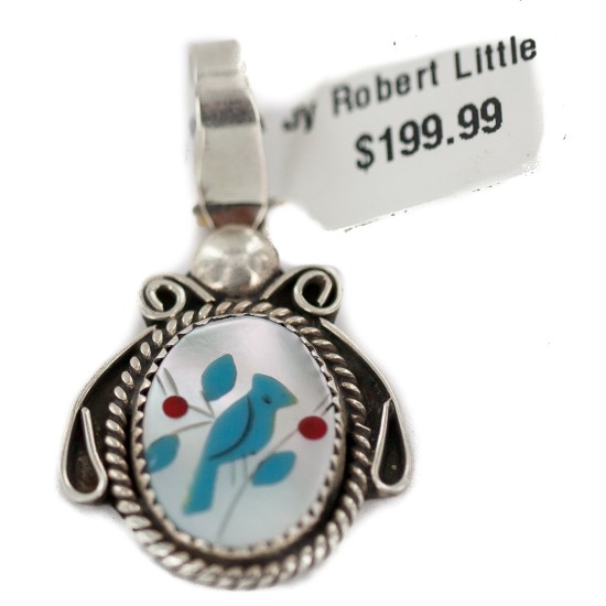 Bird .925 Sterling Silver Certified Authentic Navajo Inlaid Coral Natural Mother of Pearl Turquoise Native American Pendant 94002 Bird .925 Sterling Silver Certified Authentic Navajo Inlaid Coral Natural Mother of Pearl Turquoise Native American Pendant 94002