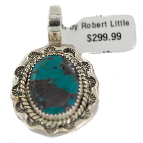 Certified Authentic .925 Sterling Silver Navajo Natural Turquoise Native American Pendant 94001-1