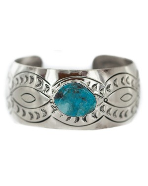 Certified Authentic Handmade Navajo Natural Turquoise Native American Nickel Bracelet 92001-1