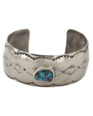 Certified Authentic Handmade Navajo Natural Turquoise Native American Nickel Bracelet 92001-3
