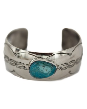 Certified Authentic Handmade Navajo Natural Turquoise Native American Nickel Bracelet 92001-5