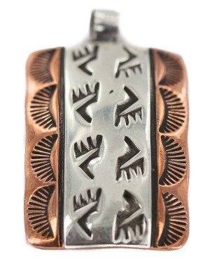 Handmade Bear Paw Certified Authentic Navajo Pure .925 Sterling Silver and Copper Native American Pendant 94003-1