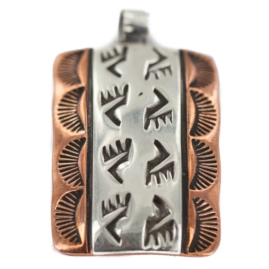 Handmade Bear Paw Certified Authentic Navajo Pure .925 Sterling Silver and Copper Native American Pendant 94003-1