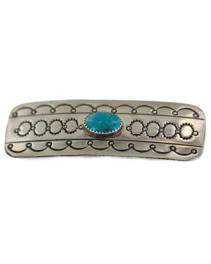 Handmade Certified Authentic Navajo Natural Turquoise Native American Nickel Hair Barrette 90001
