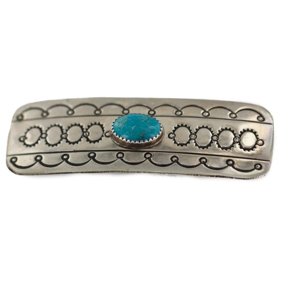 Handmade Certified Authentic Navajo Natural Turquoise Native American Nickel Hair Barrette 90001 Handmade Certified Authentic Navajo Natural Turquoise Native American Nickel Hair Barrette 90001