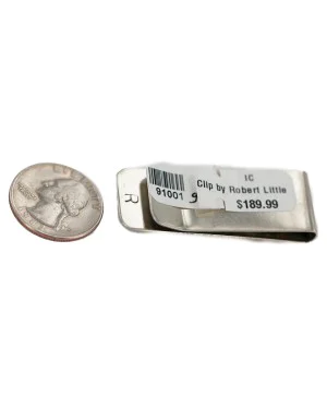 Navajo .925 Sterling Silver Handmade Inlaid Natural Black Onyx Mother of Pearl Spiny Oyster Turquoise Native American Nickel and Brass Money Clip 91001-9